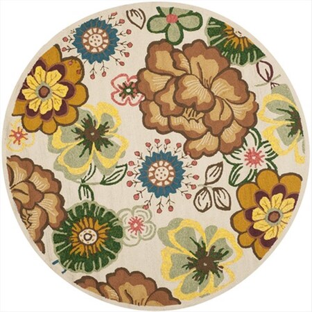 Safavieh 6 x 6 ft. Round- Indoor - Outdoor Four Seasons Ivory And Brown Hand Hooked Rug FRS467A-6R